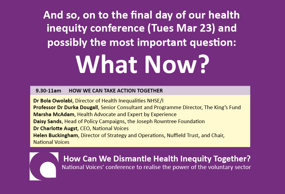 NVTweeting's tweet photo. Tomorrow morning is the final session of our #NVHealthInequity conference and we discuss What Happens Now with @Marsha_MHAdvMcr @BolaOwolabi8 @DurkaDougall @sandsdaisy @CharlotteAugst @buckinghamh Join us ➡️ https://t.co/txwJPqqDkA #stellarlineup! https://t.co/Muj8WImUJz