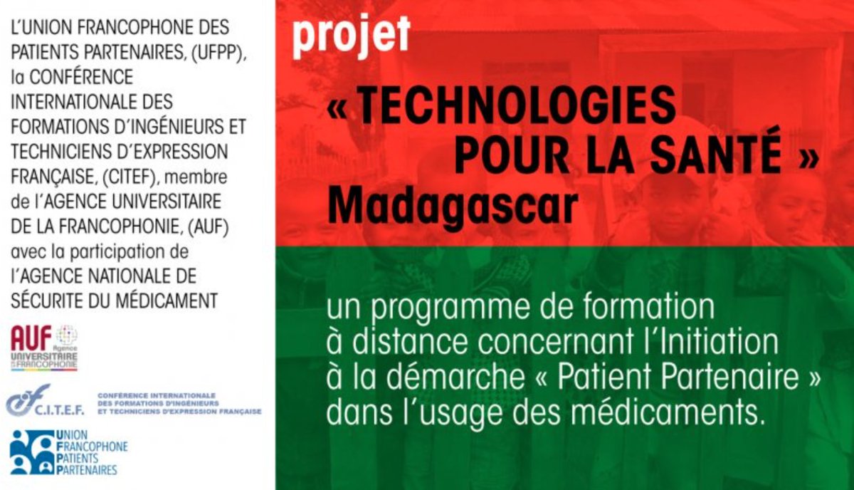 L’ UFPP, la CITEF et l'AUF mettent en commun leurs compétences pour initier un projet autour des « TECHNOLOGIES POUR LA SANTÉ » sur l’ile de Madagascar avec la participation de l’<a href="/ANSM/">ANSM</a>.

#sante #technologiesante #ufpp
