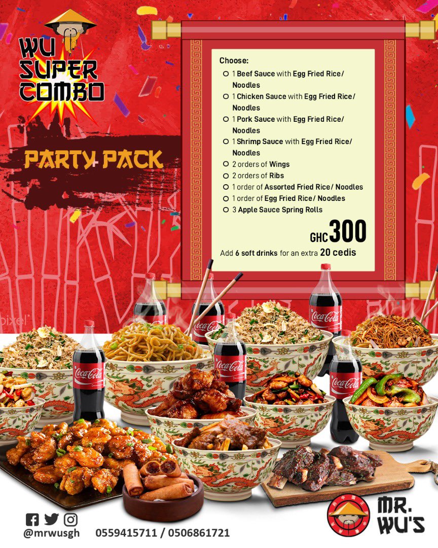 mrwusgh's tweet photo. Introducing ...... the new “ Wu Super Combo “ 😁 🥁🥁🥁suitable for family and parties . The days of ordering separately to achieve a combo meal is over . MrWus has made that easy and available, also affordable for all occasions . https://t.co/EFDdN6PNvW