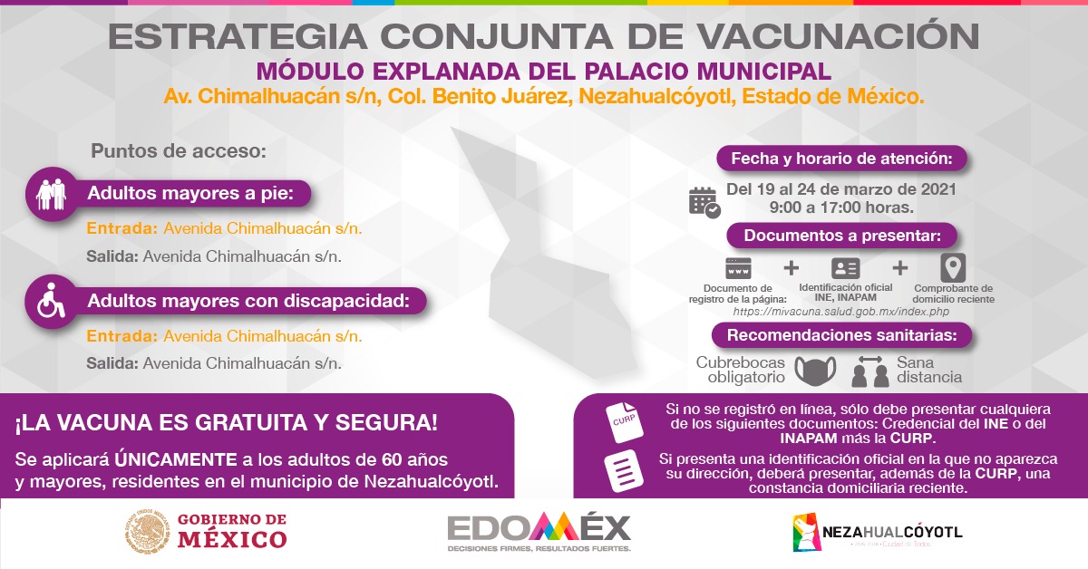 Edomex's tweet photo. ¡Qué no se te pase! Tienes hasta el jueves 24 de marzo para acudir a vacunarte contra #Covid_19mx en el municipio de #Nezahualcóyotl.
Consulta los diferentes módulos de vacunación y acude al más cercano. https://t.co/IGpc2B6Gka
