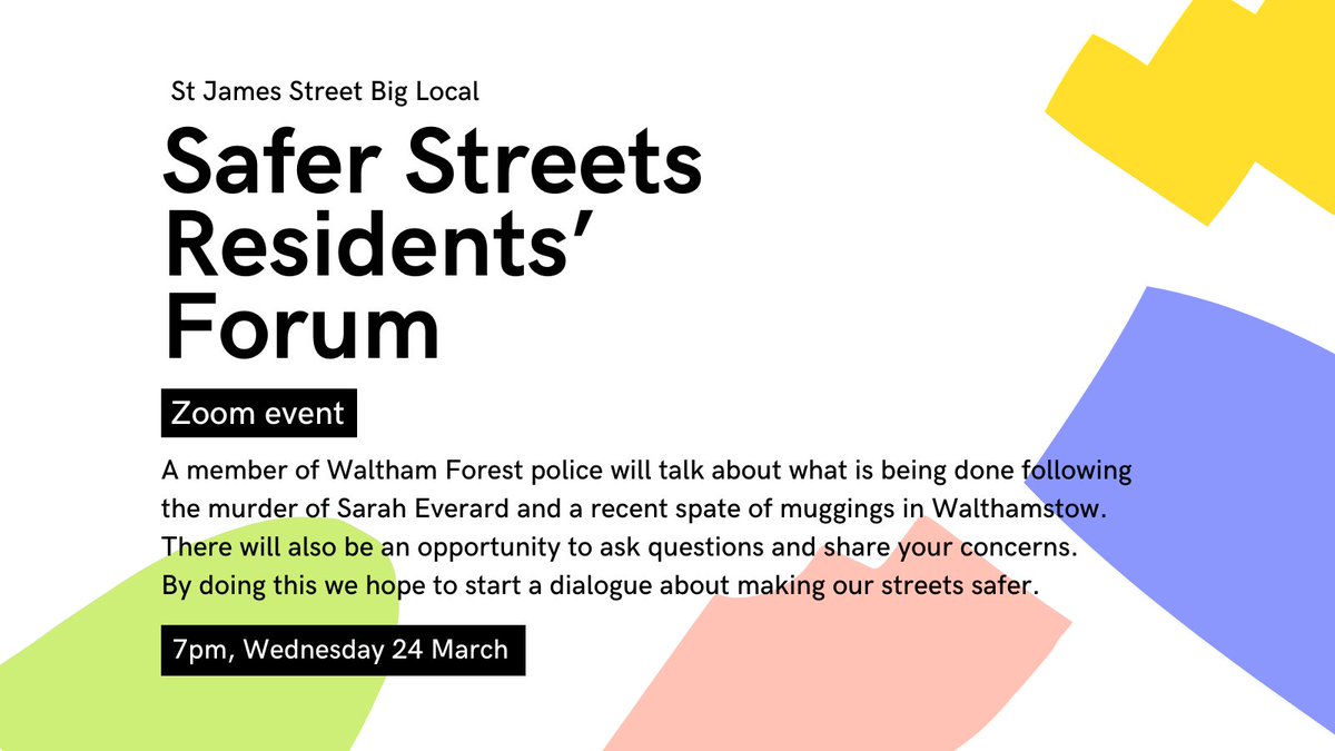 SAFER STREETS RESIDENTS’ FORUM

See below for details.

Registration link here: eventbrite.co.uk/e/safer-street…

Please share!