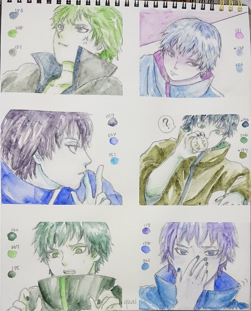 このシリーズは最初に線画をどの色合わせにするかを考えず勢いで描くのですが、今回は分離色と鉱石から出来た鉱物色がたくさんあってめちゃめちゃ楽しかった!噂には聞いてたけど本当にキラキラしてたり質感が変わってたりで面白い😙✨(●番号が鉱物色)これは集めたくなるよ～💸💸💸😂

#色見本サソリ 
