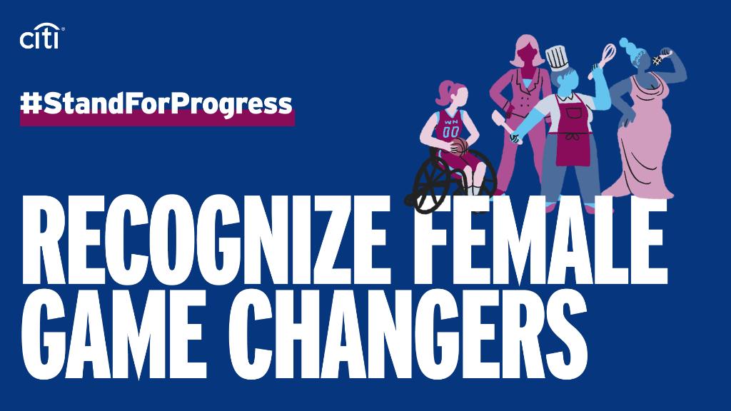 Citi's tweet photo. If women participate equally in the economy, annual global GDP could increase by 26% in 2025. Use your platform to recognize women changing the game in their field with #StandForProgress, and challenge a friend to do it, too. #WomensHistoryMonth https://t.co/Z1x3Y8ob4j https://t.co/GXizNiTxVw