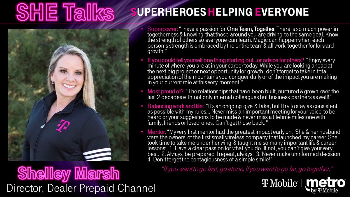 Next in our #SheTalks series, it’s an honor to recognize @shelleymarsh30, talented leader &amp;superhero w/some great insights shared during her recent interview. “If you want to go fast, go alone. If you want to go far, go together!” #WomensHistoryMonth