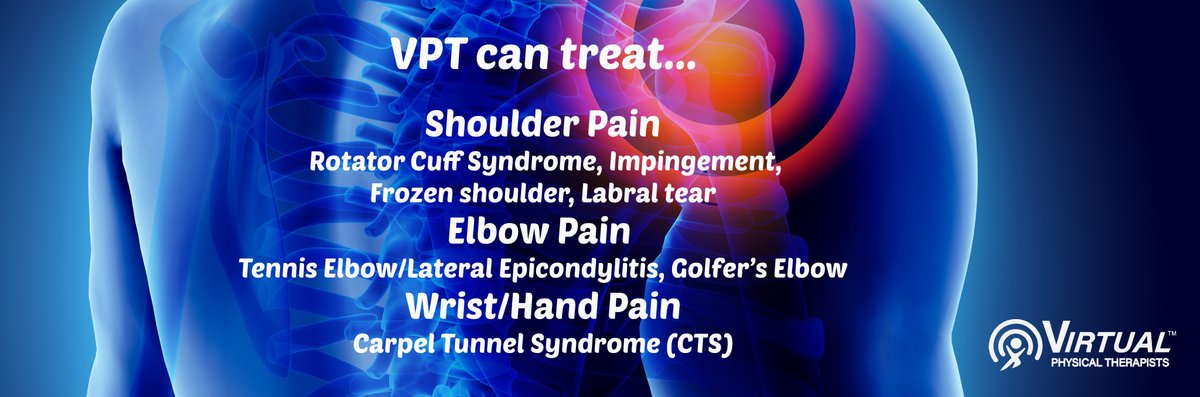 VirtPhys's tweet photo. Curious about what VPT can treat? #physicaltherapy #virtphys #telemed #telehealth #shoulderpain #elbowpain #wristpain #livepainfree https://t.co/Jyj8XzxYt1