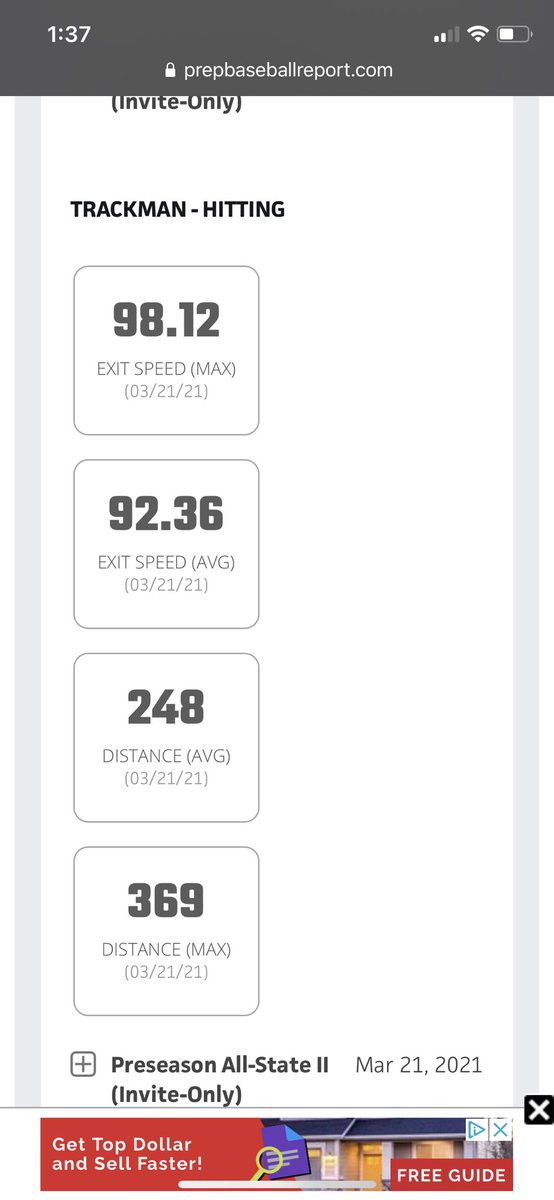 owenblack2023's tweet photo. Hitting stats from yesterday’s @PrepBaseballNC Preseason All State II showcase. New max exit velocity of 98! @RichmondBraves @gcbaronbaseball @Bmatt0416 https://t.co/8BF3eZlHyN