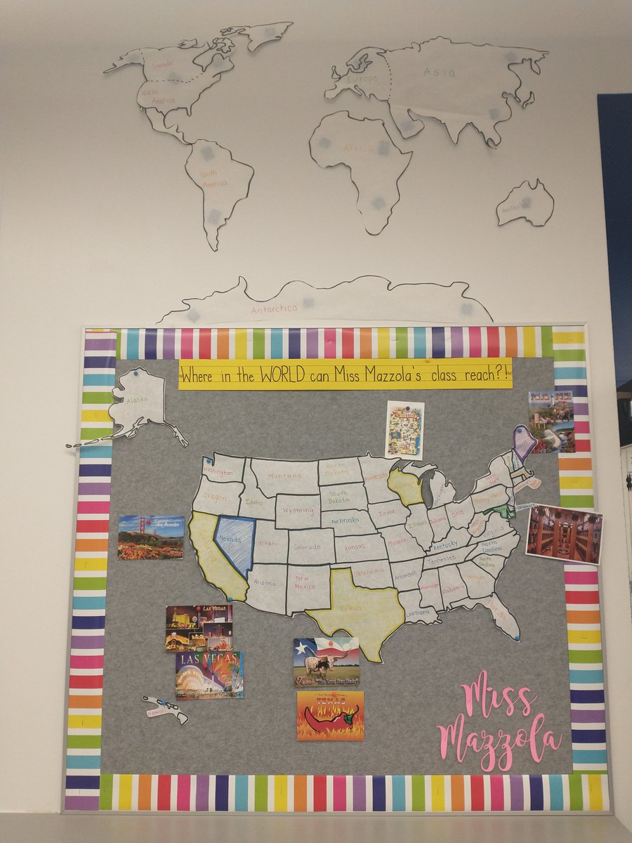 ElySchool's tweet photo. 1st Grade Ms. Mazzola's class is learning about maps. They are trying to get a postcard from every state #MazzolasClass #ElyStrong #PioneerProud https://t.co/LbIBUeapuQ