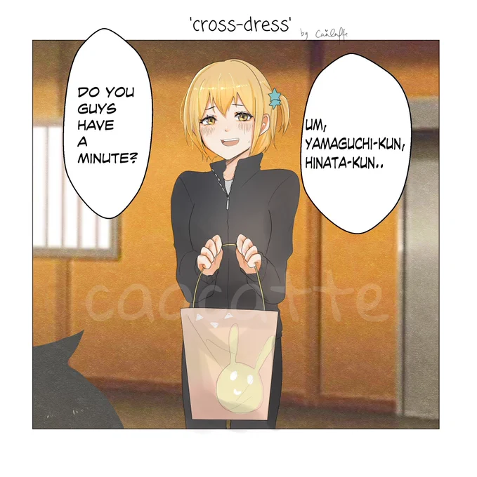 [Whipped]🙉👀
-Read from Right to Left-

Basically, Yachi was asked to design some costumes by her classmates since they are planning to do a crossdressing cafe for the upcoming school festival. So she asked Yamaguchi and Hinata to be her model

(1/2) 