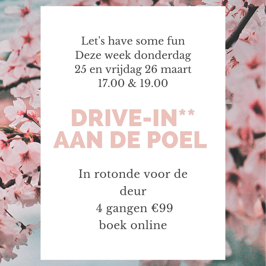 Let's have some fun 🎉
Nog geen terrassen dus.....
Drive-in** AAN DE POEL
Voor de deur in rotonde, 4 gerechten 17.00 of 19.00 ivm avondklok
Boek online alsof je een tafel boekt 😄 
aandepoel.nl
Volgens de RIVM maatregelen!