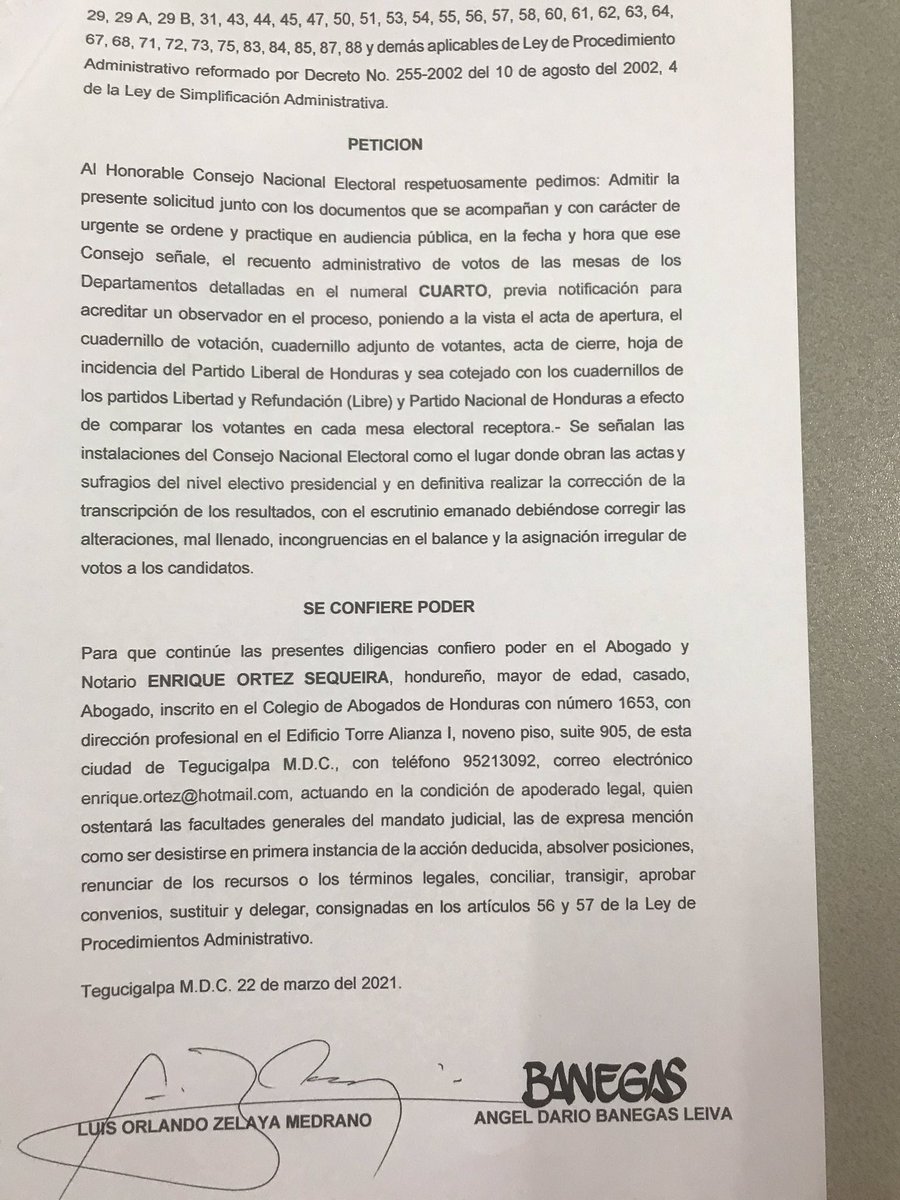 En este momento estamos junto a <a href="/dariobanegas/">B A N E G A S</a> presentando impugnación de apenas un primer bloque de 328 actas adulteradas que muestran una inflada de votos a favor de YR por 57,643 que el <a href="/CneHonduras/">CNE_HONDURAS</a> debió pasar a escrutinio especial y no contarlo fraudulentamente como lo hizo.