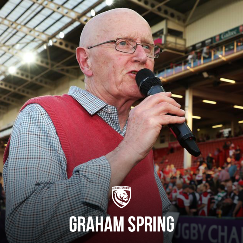 gloucesterrugby's tweet photo. It is with deep sadness that we announce the passing of former stadium announcer, Graham Spring. 

Graham was the voice of Kingsholm for 40 years, &amp; became a cherished member of our Club. 

Our thoughts are with his wife Sylvia, his family, &amp; his friends.

#ThankYouSpringy