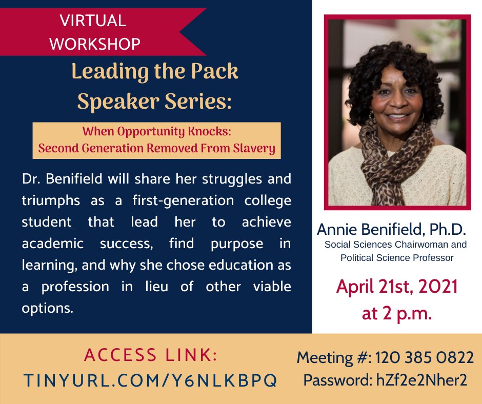 CLASSatLSCT's tweet photo. Mark your calendars! We will be hosting Dr. Annie Benifield for Leading the Pack April 21st at 2 p.m.. You can access the meeting using this link: https://t.co/LTH0gkcKio https://t.co/3D6eCxeFVa