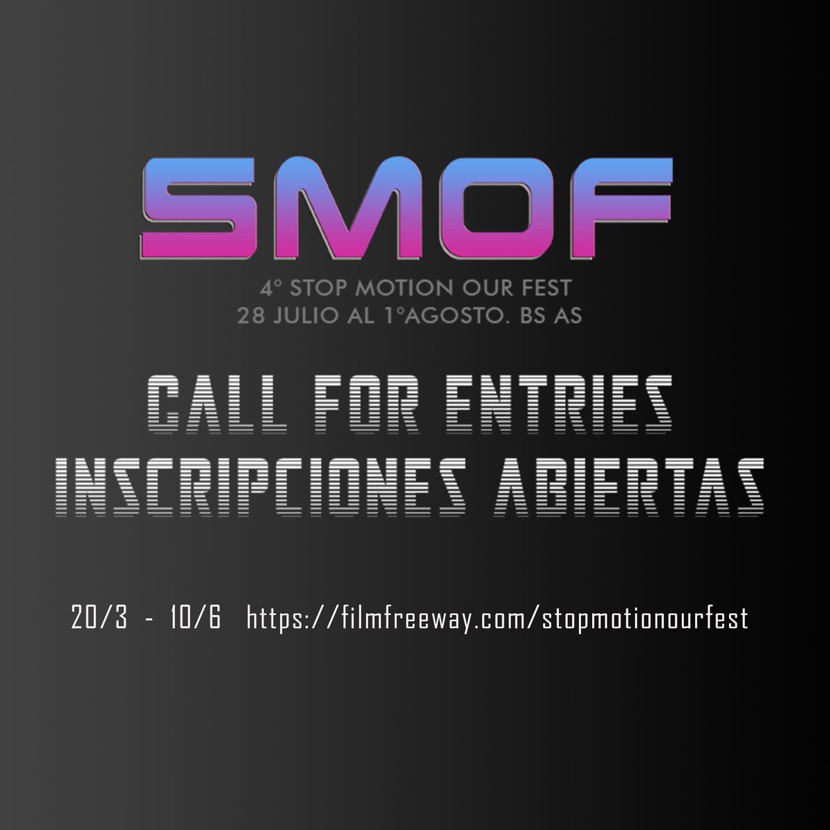 recam_mercosur's tweet photo. #Convocatoria IV #SMOF Stop Motion Our Fest 28/7 a 1/8 BA ARG.

Hasta 10Jun cortos de animación #stopmotion o mixtos +50%,  individual o colectivo, desde 2019. Categoría #Latinoamericano, #Internacional, #Documental técnica libre y #Videoclip. Subt ESP ENG.

+ info: @FilmFreeway https://t.co/2DpvWzWpDD