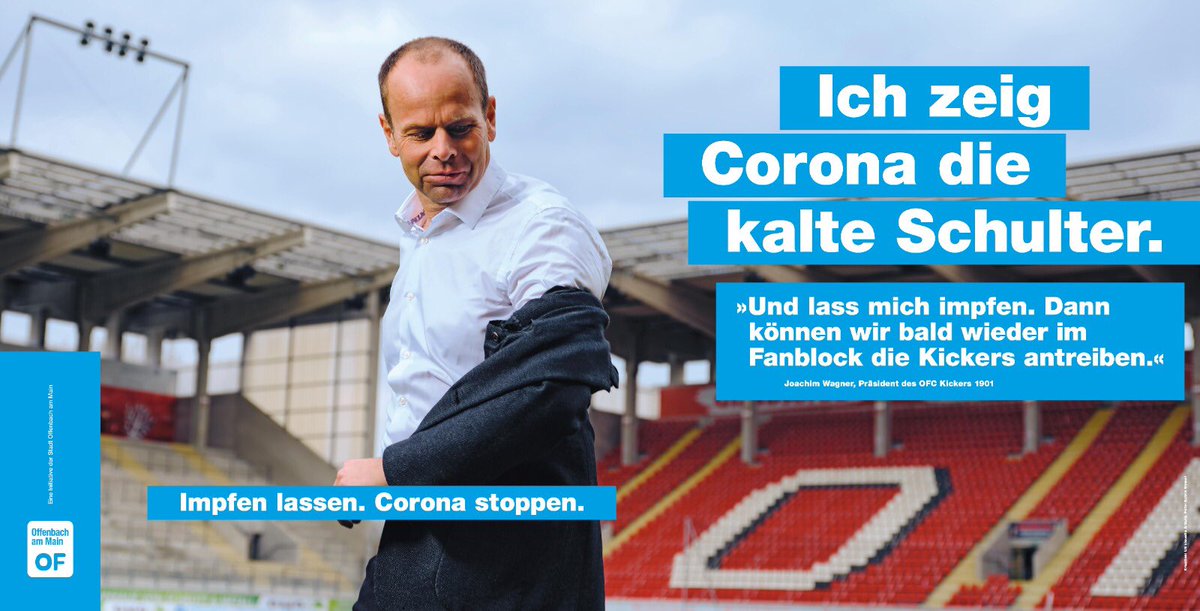 OFC_offiziell's tweet photo. Unser Präsident Joachim Wagner zeigt Corona die kalte Schulter. Und lässt sich impfen. Damit wir bald wieder gemeinsam im Fanblock stehen und unsere Kickers anfeuern können. #nurderOFC https://t.co/uG75jrxByO