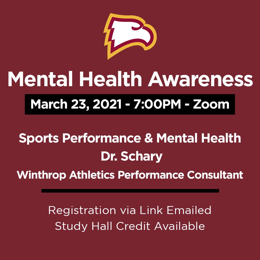 KelleyKish's tweet photo. Registered and ready to tune in tomorrow night!  Great work, @WinthropSAAC!  Should be a great event as part of our @WUEagles Student-Athlete Advisory Committee’s Mental Health Awareness Week!  See you there 🦅🏐⚽️👟🏀🥎⚾️🥍⛳️! #ROCKtheHILL #EverStand https://t.co/W77OiRheie
