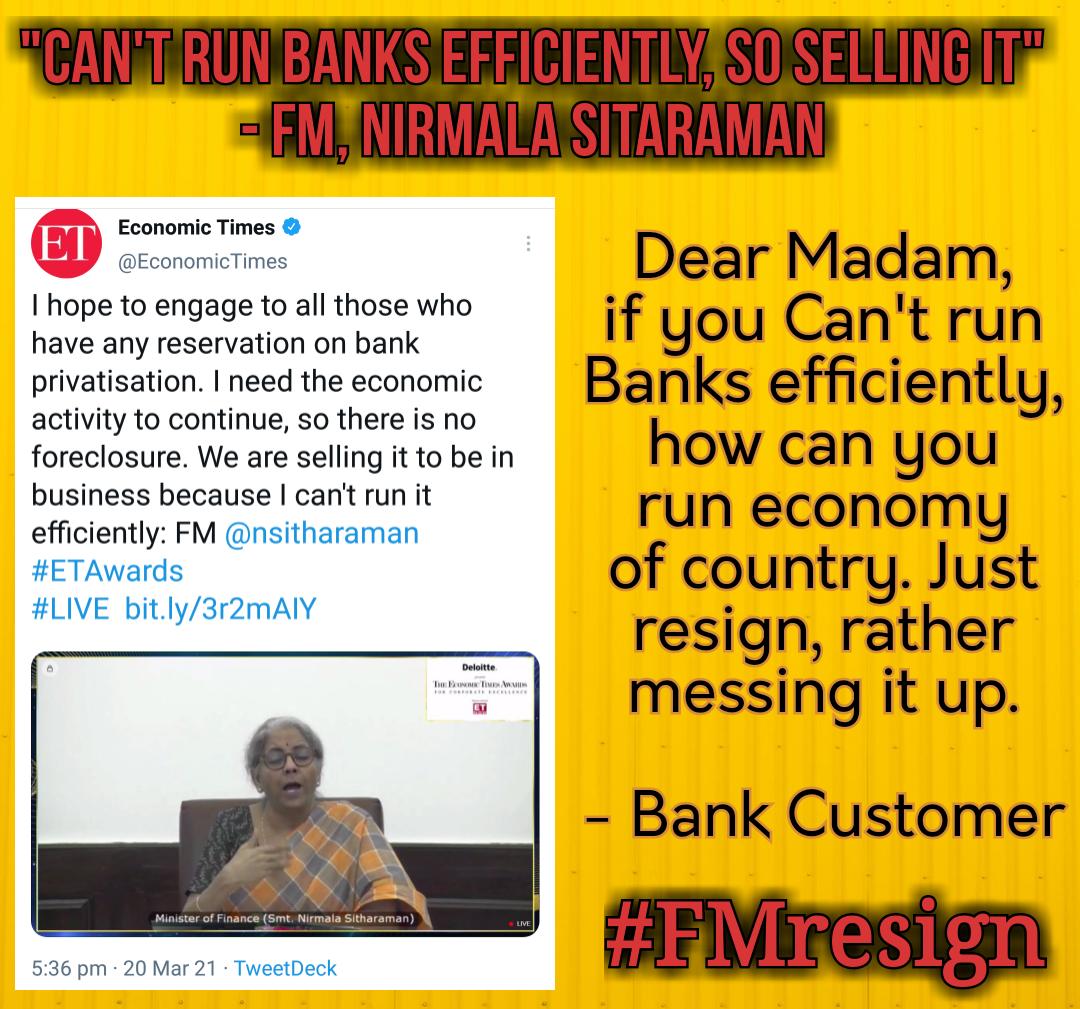 PMC Bank Crisis (@bank_pmc) on Twitter photo I appreciate your honesty <a href="/nsitharaman/">Nirmala Sitharaman</a> Ma'am. I would appreciate it more of you resigned <a href="/EconomicTimes/">Economic Times</a> <a href="/DasShaktikanta/">Shaktikanta Das</a>
#FMResign I appreciate your honesty <a href="/nsitharaman/">Nirmala Sitharaman</a> Ma'am. I would appreciate it more of you resigned <a href="/EconomicTimes/">Economic Times</a> <a href="/DasShaktikanta/">Shaktikanta Das</a>
#FMResign