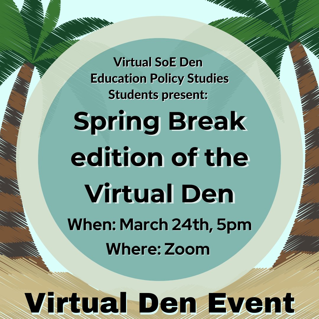 MERIT_Library's tweet image. Join your colleagues and friends for a mini–Spring Break edition of Virtual Den at 5pm on Wednesday, March 24th! We’ll be playing Scattegories, Quiplash, and other games to have fun and get to know one another.

Join the Den! go.wisc.edu/soeden
