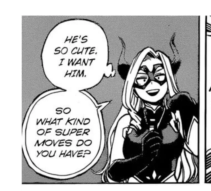 // bnha spoilers
she's talking about shoto.,, mt lady what the fuck thats a whole sixteen yo 