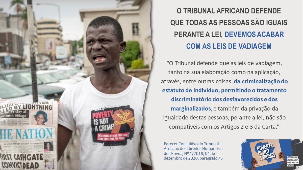 African Court Holds All Are Persons Equal Before The Law, Vagrancy Laws Must Fall!

La Cour Africaine Defend Que Toutes Les Personnes Sont Égales Devant La Loi, Les Lois Sur Le Vagabondage Doivent Disparaitre !

REGISTER NOW / S'INSCRIVEZ-VOUS: forms.gle/wVUosf48tk8764…