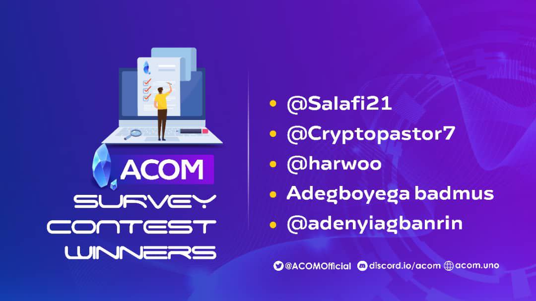 acom_one's tweet photo. Congratulations to the winners once again, the reward will be distributed this week stay tuned for more updates.
#BSC #ACOM #ETH https://t.co/APPzgDBMbD