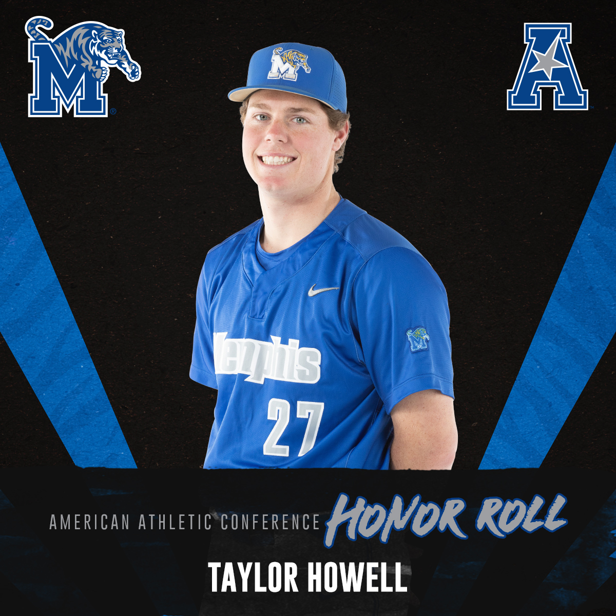 MemphisBaseball's tweet photo. AAC Weekly Awards 🏆
@blake_wimberley Pitcher of the Week!
@TayAHowell Weekly Honor Roll!

📰 https://t.co/q0HLEXsv4N https://t.co/BkQvBnCpPr