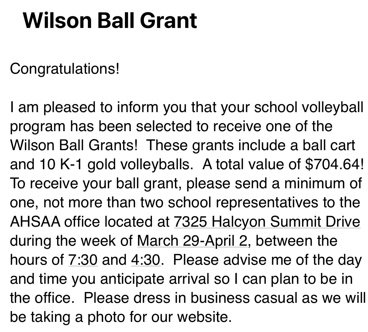 Elated to have been chosen as a recipient of a Wilson Ball Grant! This is a testament to the hard work of all the players this past season and these volleyballs and ball cart will definitely help us in continuing to grow the program at Cornerstone! Thank you <a href="/AHSAAUpdates/">AHSAA</a> ! 🏆🏐