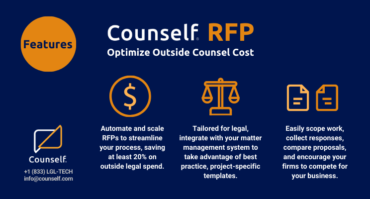 Counself_Inc's tweet photo. Engaging Outside Counsel should be a win/win. Integrate #Counself #RFP with your existing matter management system to cut your administration time and double data entry. Save money and time – learn more here: https://t.co/ch08kY2Jbb
#legaltech #automated #outsidecounsel https://t.co/S2747cj8ec