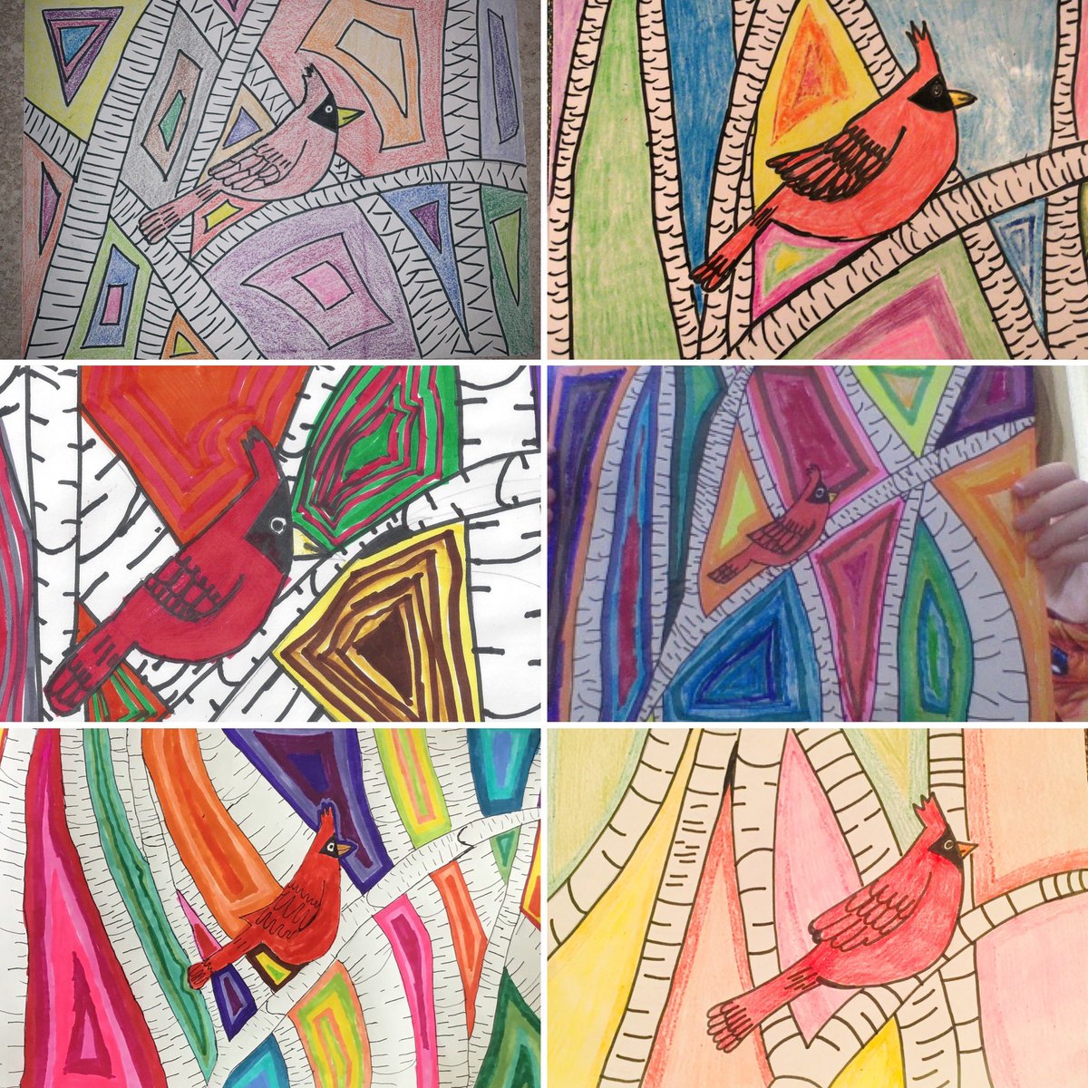 The 2nd &amp; 3rd grade artists created some cardinals in birch trees for art! They did such a beautiful job. I just love them! <a href="/hillerwildcats/">Hiller Elementary | The Lamphere Schools</a> <a href="/SimondSuperstar/">Simonds Superstars |The Lamphere Schools</a> #elementaryart #WeAreLamphere