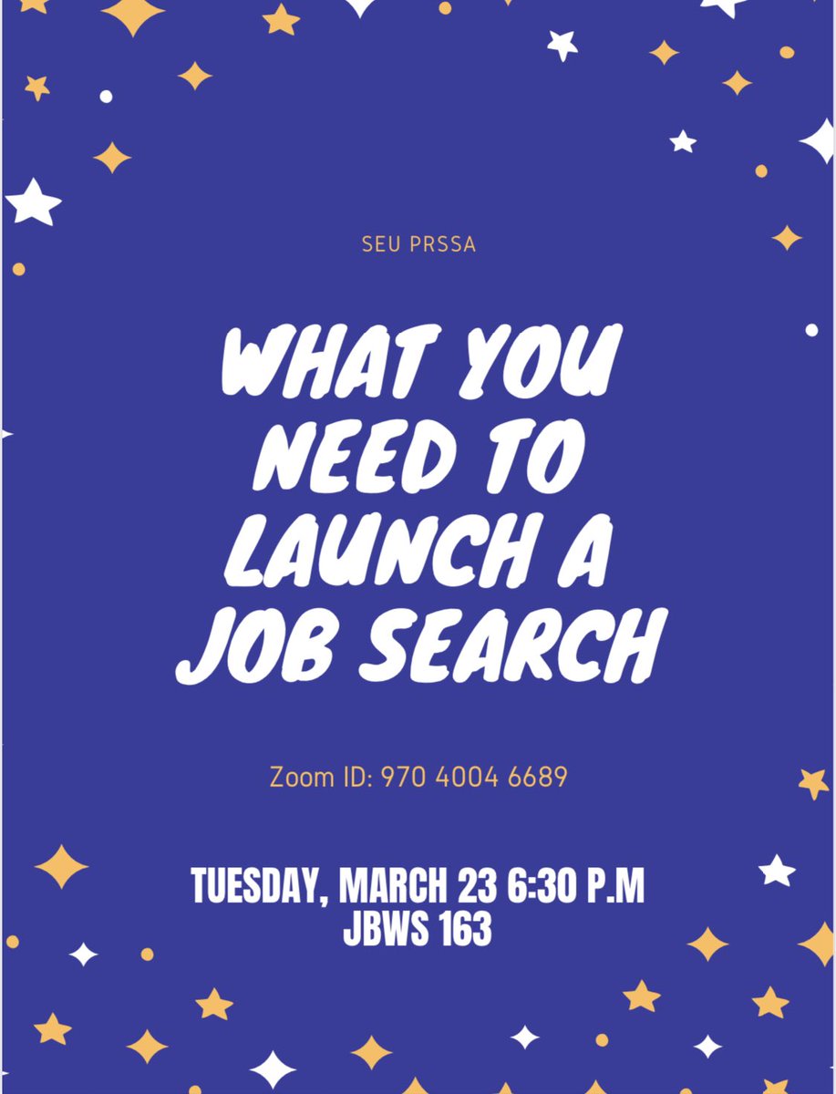 seuprssa's tweet photo. Who: Scott Huber, Director of Talent Strategy at Liaison Resources 

What: 1st spring meeting - How to launch a job search🧐

When: March 23, 5:30pm-7:30pm

Where: On campus JBWS 163 OR Zoom (https://t.co/h9Yz7TYyKF)

*10 students in person, masks required, social distancing https://t.co/N7lTxtxVzd