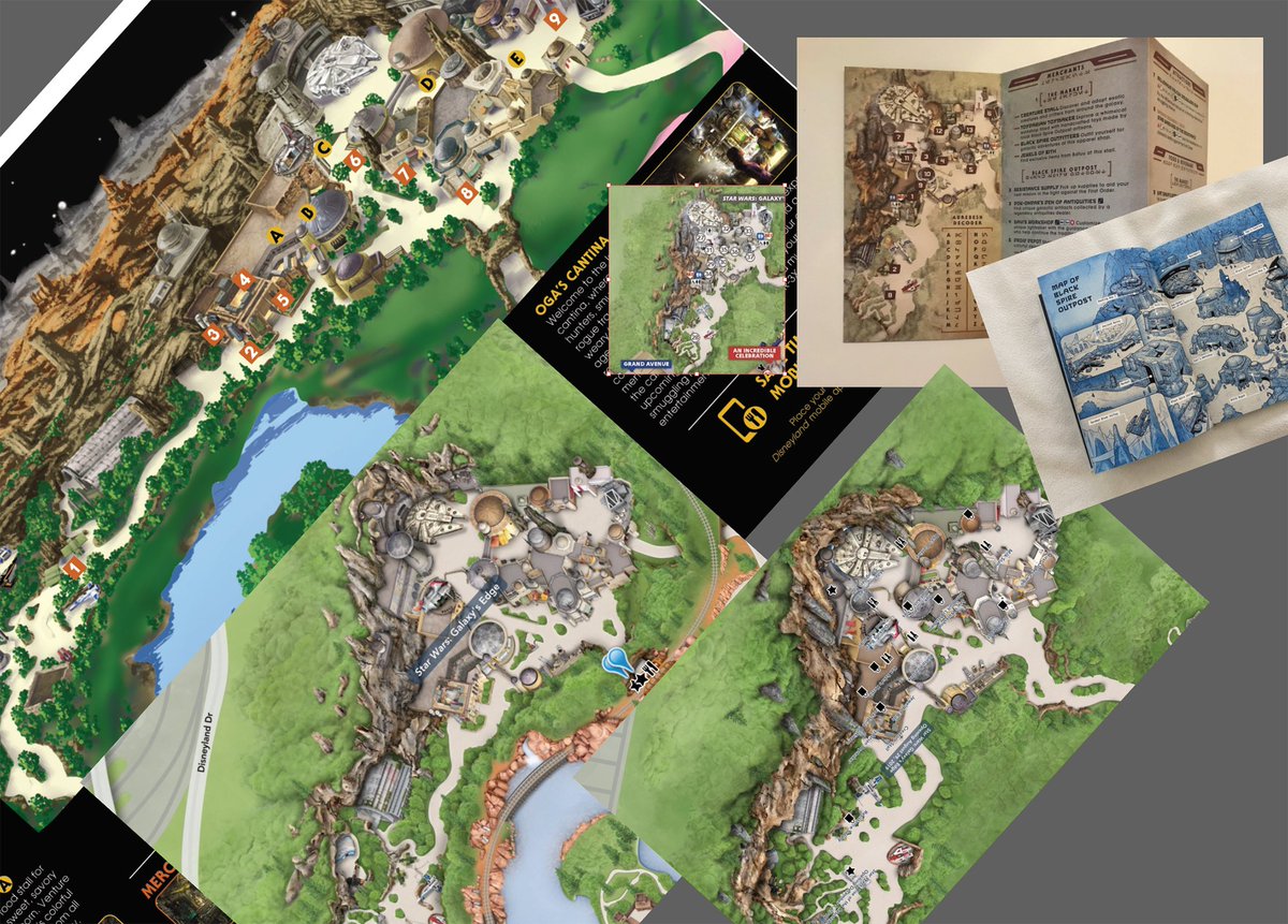 AurekFonts's tweet image. It's pretty fascinating to see how each map of #StarWarsGalaxysEdge #SWGE distorts the physical space differently, to emphasize different elements of the experience.