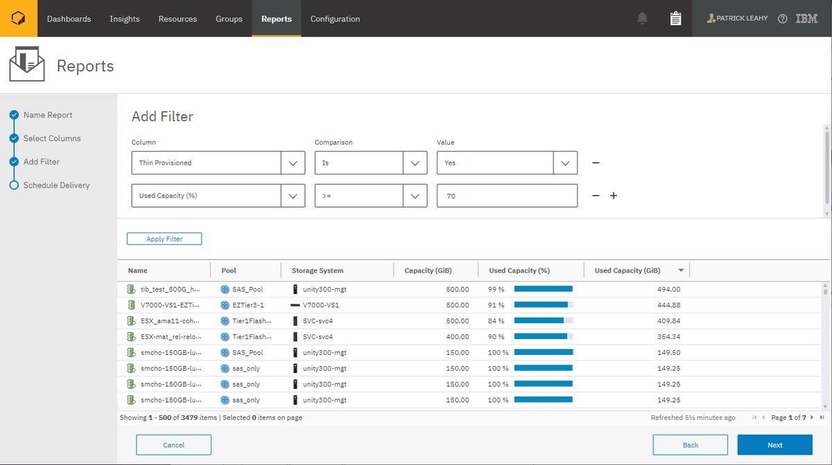 Good news! IBM Storage Insights has new updates available! One of the enhancements is the refinement of information shown in Volume reports. You can add and use filters to create a report about how much capacity your thin-provisioned volumes have used and share it! #IBMStorage