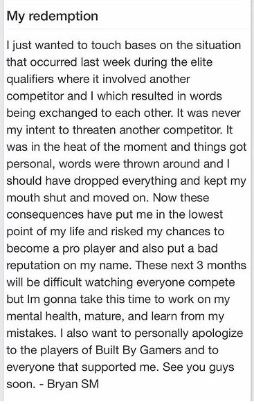 levelfortyeight's tweet photo. Wow.

Top challengers player Jimbo has been suspended for 3 months after threatening to shoot another player!

#CDL2021 #callofduty #challengers 

See his statement below. https://t.co/MaBD5VRLtR