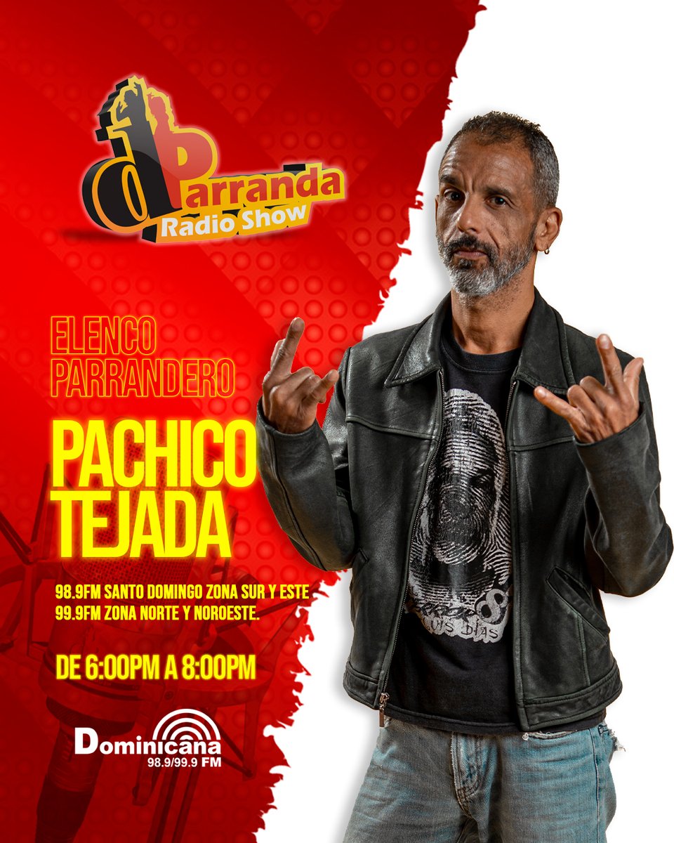 De lunes a viernes de 6:00 pm a 8:00 pm podrás disfrutar de <a href="/PachicoTejada/">Pachico Tejada</a> en #dParrandaRadioShow