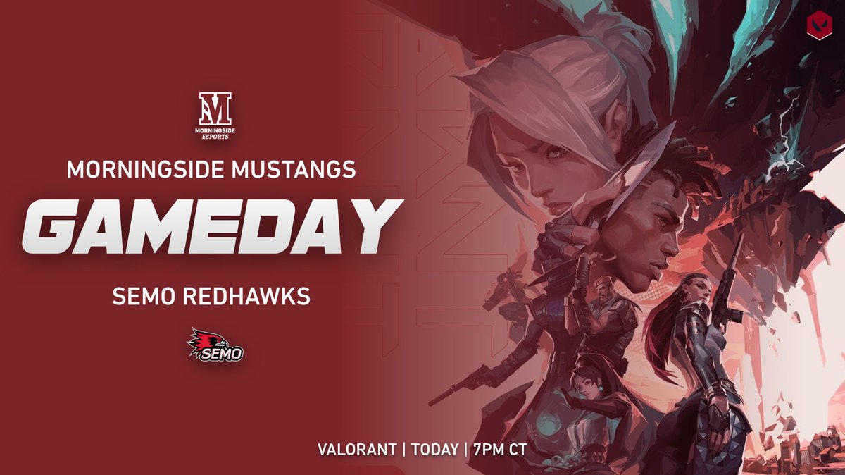 msideesports's tweet photo. It’s Gameday!! 
Come support the Mustangs against SEMO redhawks in the tough rematch, tonight at 7 pm! Link is in our bio!

#esportslife #esportsteam #msideproud #msidestrong #msidexperience #mside4life #valorantgame #valorantstream #valorantthegame #valorantteam #esportsvalorant https://t.co/niD51a8QFP