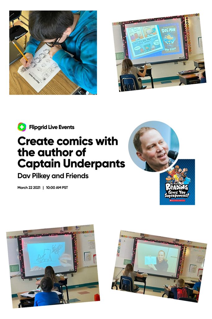 mrsherren's tweet photo. Today our class took a Virtual Field Trip to learn more about Comic Making with the author Dav Pilkey! #DavPilkey #flipgrid #4thgrade #asesbettertogether https://t.co/jpWwvc6gWw