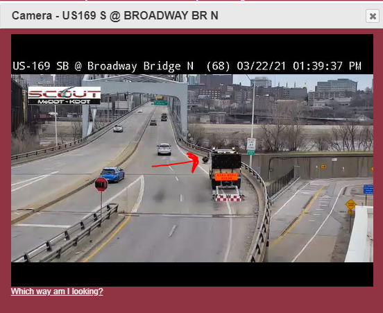 MoDOT_KC's tweet photo. ⚠️You can't make this stuff up! Someone lost their engine (no lie) on the Buck O'Neil Bridge. Crews are working on a solution to remove it. Plz, secure your load -- engine blocks included. #kctraffic https://t.co/yKK92UtKvz