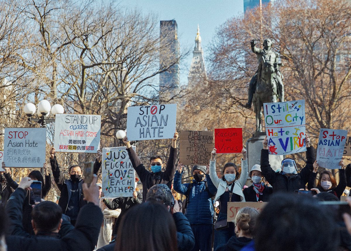 VogueRunway's tweet photo. To protest the rise of anti-Asian violence, Coffey, the founder of the activist group #RunningtoProtest, organized a Black and Asian solidarity march alongside Power Malu, Dao-Yi Chow, Prabal Gurung, and Phillip Lim. https://t.co/r3gHZ38Akt https://t.co/v7ugwKzD3N