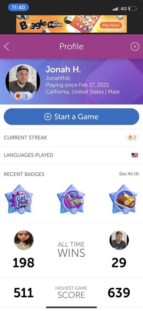 wheetard's tweet photo. @WordsWFriends Some one is trying to catfish me pretending they are @JonahHill on WWF chat! LOL. https://t.co/U3mhQ9RJSr