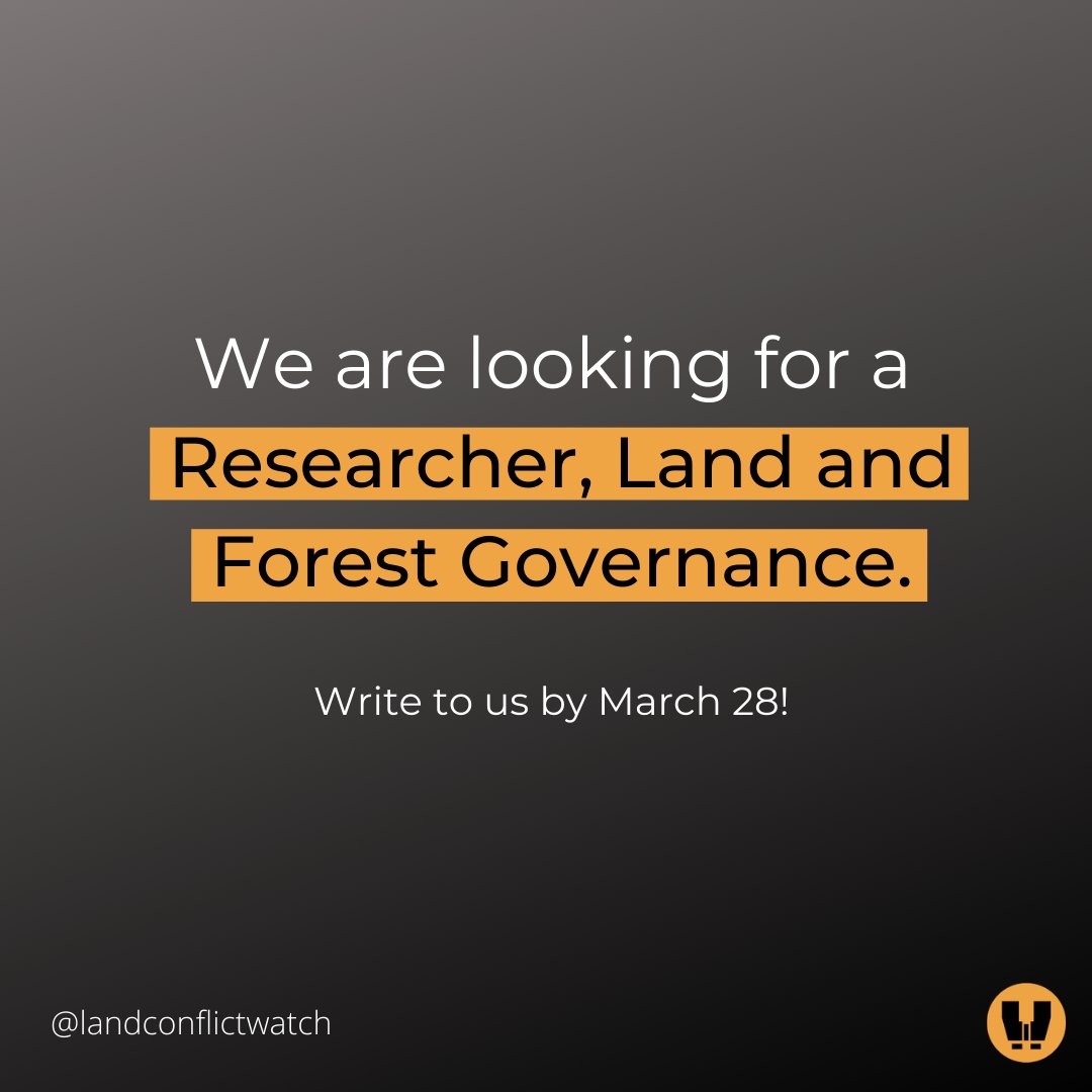 LandConflicts's tweet photo. We have an opening for researcher. Apply now!
Interested candidates may send their CV, at least two work samples, and a cover letter by 28 March, 2021.
For more details, click here:https://t.co/VvXlBmieJu https://t.co/FLN7ZTpjcS