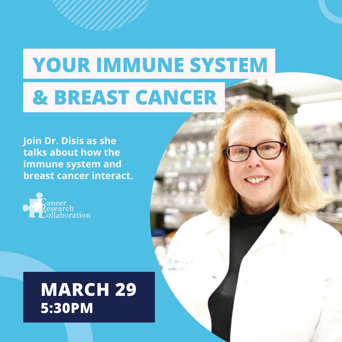 CRCollaboration's tweet photo. We invite you to join us for an online presentation and Q&amp;A by Dr. Nora Disis, titled "Your Immune System &amp; Breast Cancer".

To learn more and to register please visit: https://t.co/BX6G5NNx4j https://t.co/9VLAgCLqSC