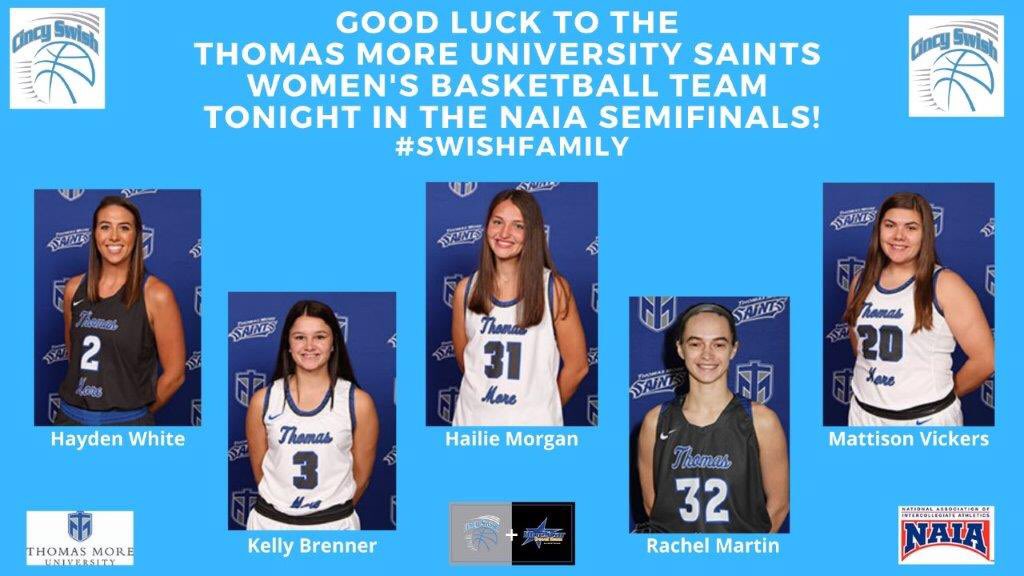 CincySwish's tweet photo. Good luck to @coachjeffhans and the Thomas More University women’s basketball team in the NAIA National semifinals tonight! #SwishFamily https://t.co/ltajFNSyLo