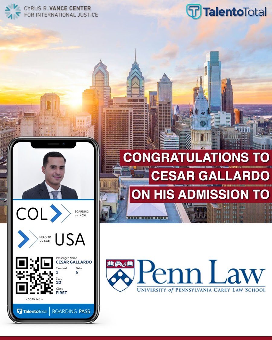 TalentoTotalOrg's tweet photo. Congratulations to Cesar Gallardo, TotalLAW Prep Candidate Class of 2021, for being admitted to the University of @pennlaw !
Cesar is a native Raizal islander of the Archipelago of San Andres, Providencia & St. Catalina!
#TotalLAWPrep #Accepted #VanceCenter #LLM #TalentoTotal https://t.co/w1A9eURJd1