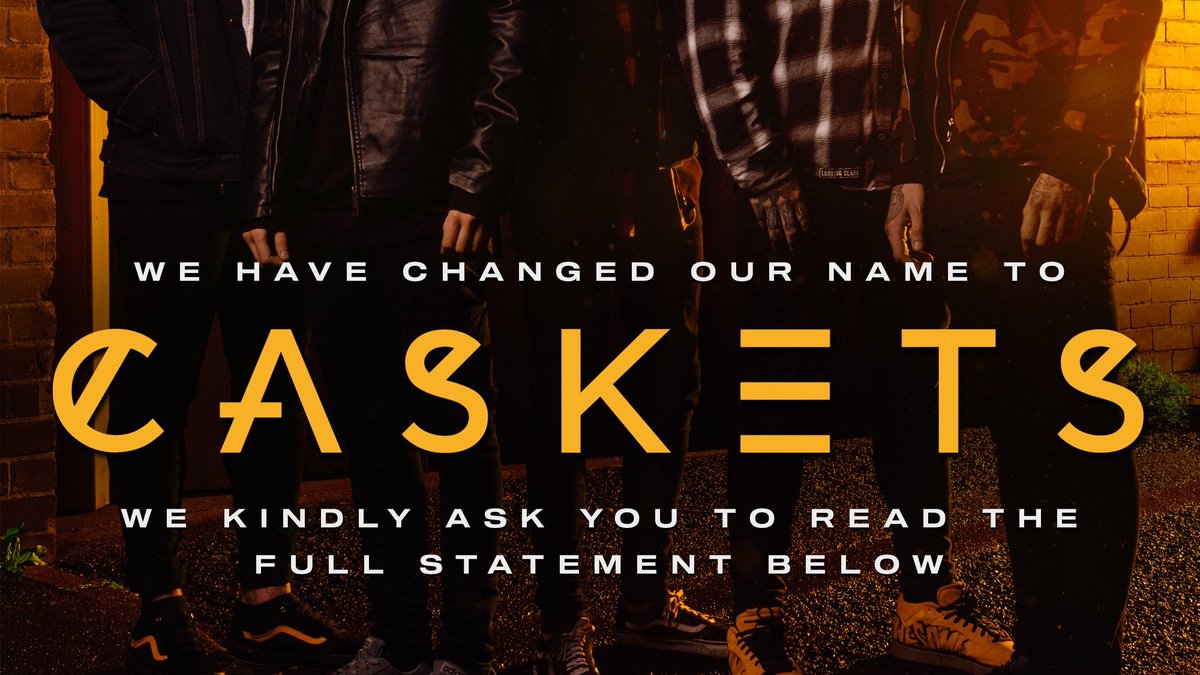 Caskets_band's tweet photo. Dear Fans, 

It is with heavy hearts that we inform you that, in order to continue with our release plans this year, we have no other option but to change our name from CAPTIVES - Please see the full statement here: https://t.co/yZIhiw9Ucq https://t.co/f1vr296Txe