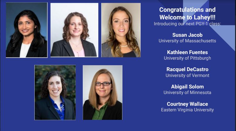 We are beyond excited to announce that for the first time in the history of our program we matched 5 women in the Department of Surgery @LaheyHospital. Congratulations PG-1 Class-this is definitely worth celebrating 🥳🤗 #SurgMatch2021 #MatchDay #womensurgeons #ILookLikeASurgeon