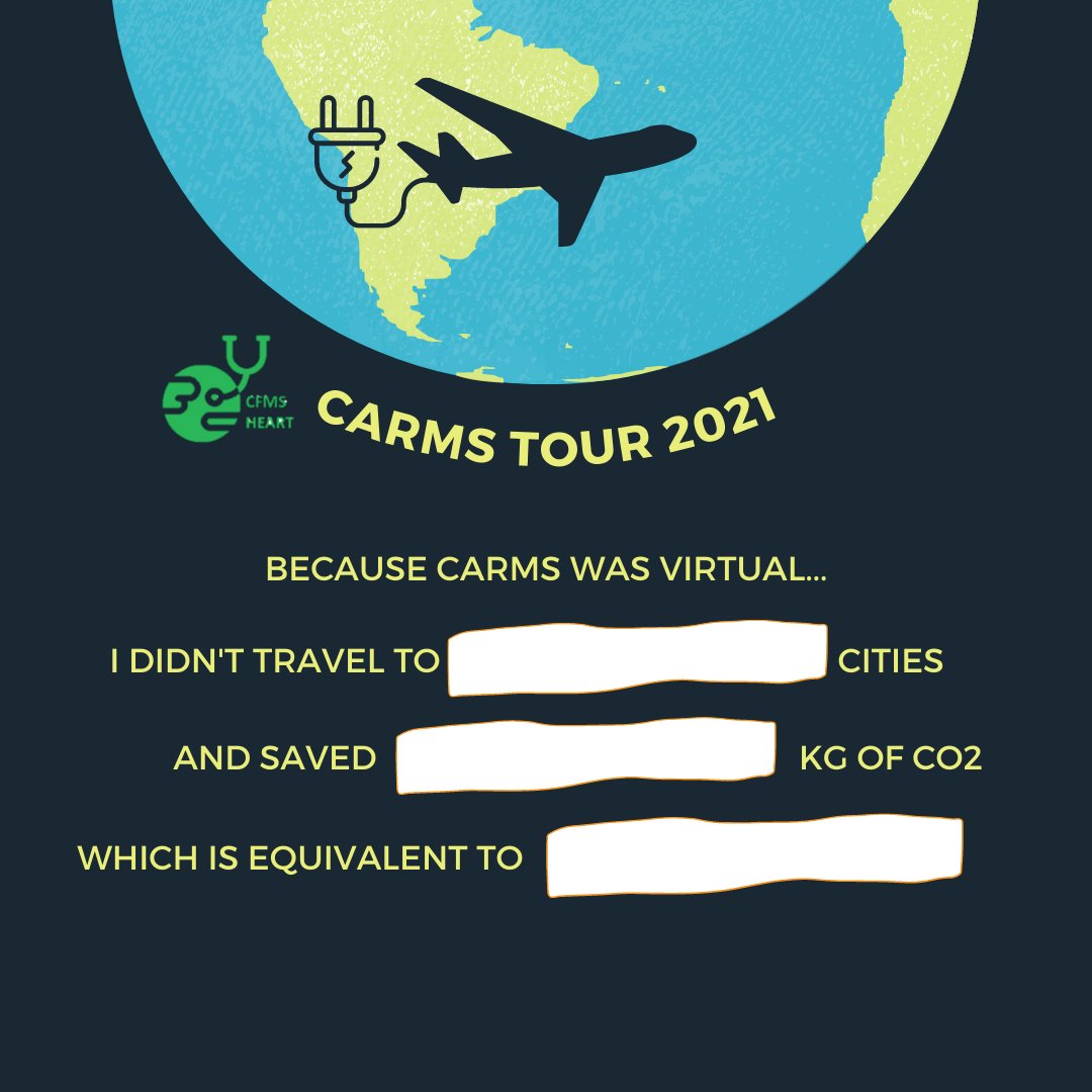 CFMS_HEART's tweet photo. Hey Class of 2021! We know that this year’s CaRMS tour isn’t what you expected but here is a silver lining! Check out https://t.co/dy5VjxXOX5 to calculate how much CO2 emissions you saved by doing CaRMS tour virtual this year &amp; share it with us! #mycarmsfootprint https://t.co/cXTS23WcJ9