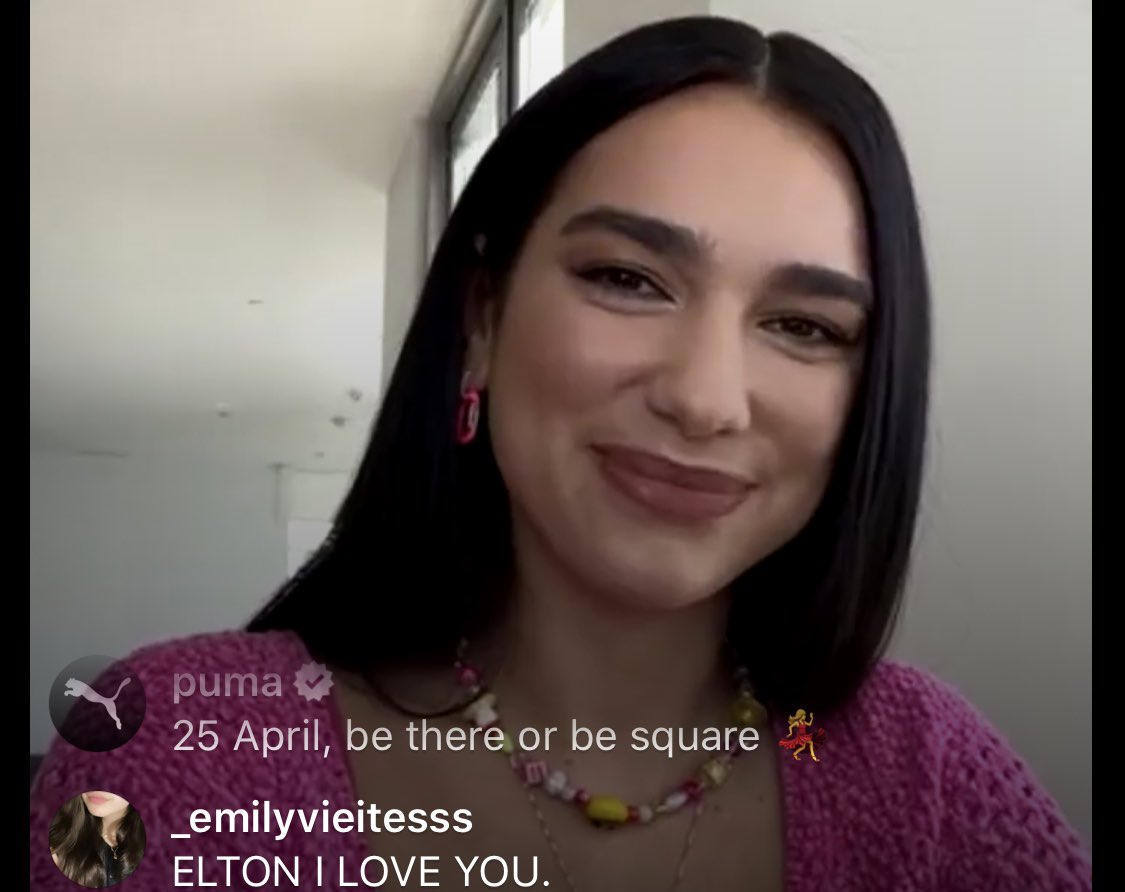dlipanews's tweet photo. Dua Lipa on Instagram Live with Elton John (@eltonofficial) earlier! https://t.co/tPwqchadIW