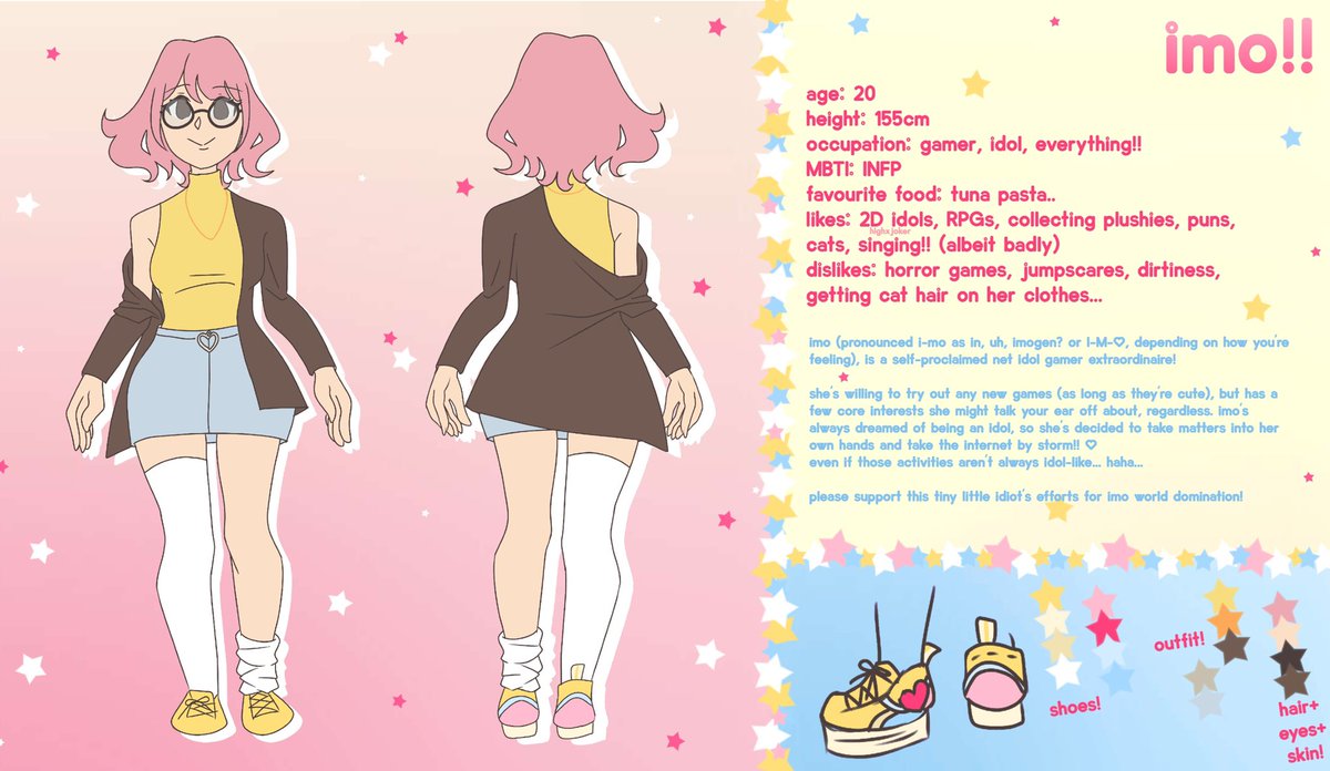 imomobee's tweet photo. ⭐️ hello everyone! i’m imo!! (*^▽^*)
i hadn’t made a proper introduction post, so here we go! please take care of me from now on~
my art tags are #IMOges for general art, and #IMOdules for new outfits!! ☆ (yes i can’t resist a pun)
🎨: @ADREM0RA
#ENVtuber #Vtuber https://t.co/754cis3Tkl