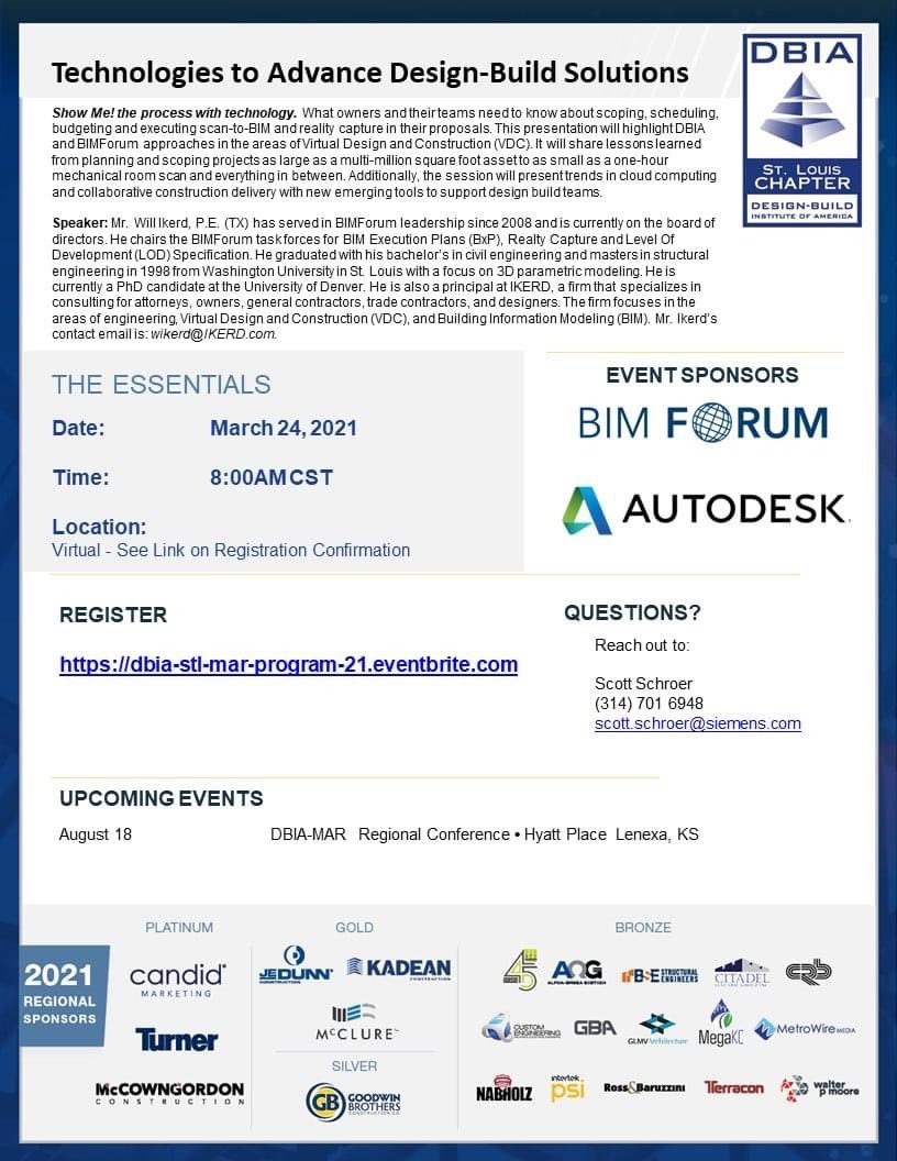 Join this virtual webinar to learn more about using Technologies to Advance Design-Build Solutions. Register Now: dbia-stl-mar-program-21.eventbrite.com
