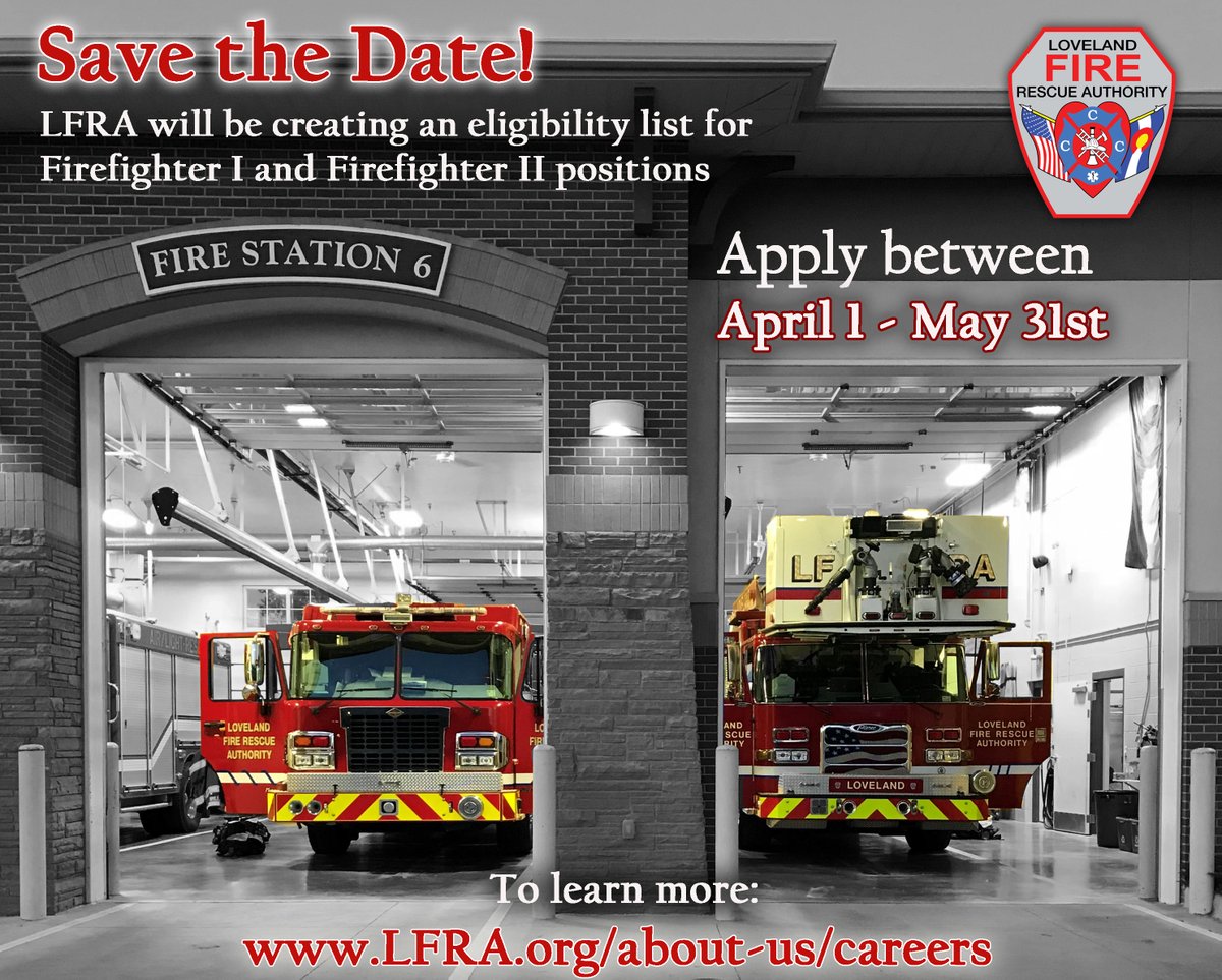LovelandFRA's tweet image. Save the date! We will begin an application process for our firefighter eligibility list beginning April 1st. Learn more at lfra.org/about-us/caree… #firefighters #lovelandco
