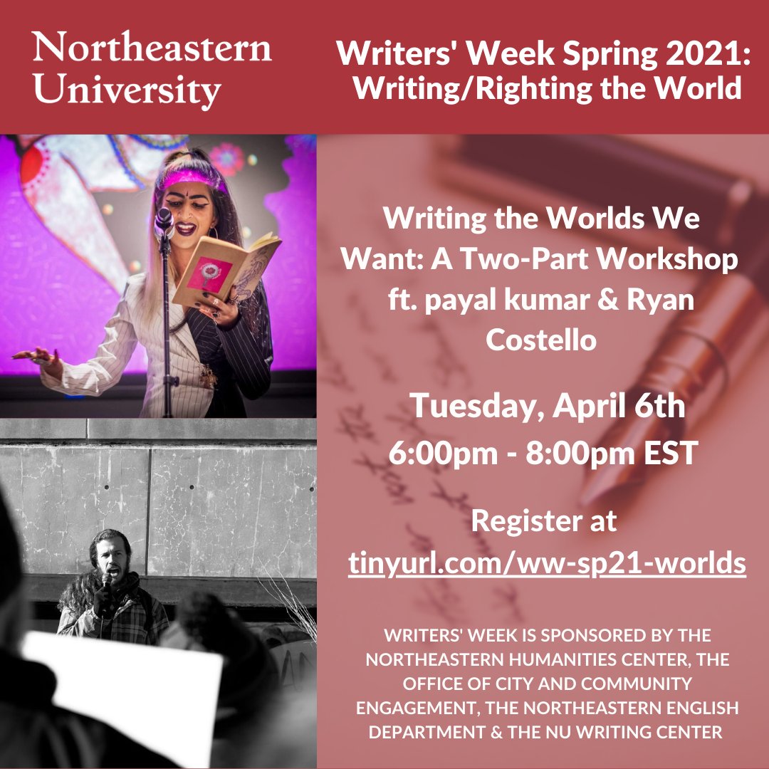 nuengaged's tweet photo. #NUWritersWeek is in 2 wks! Explore our exciting program grounded in social justice including our #WhyIWrite Mixer&amp;Panel, workshops led by the #bostonwriters community, and a new virtual film screening &amp; discussion w/the director! Register for all events: https://t.co/NdNEsYsZNZ https://t.co/XDjEPGO0XU